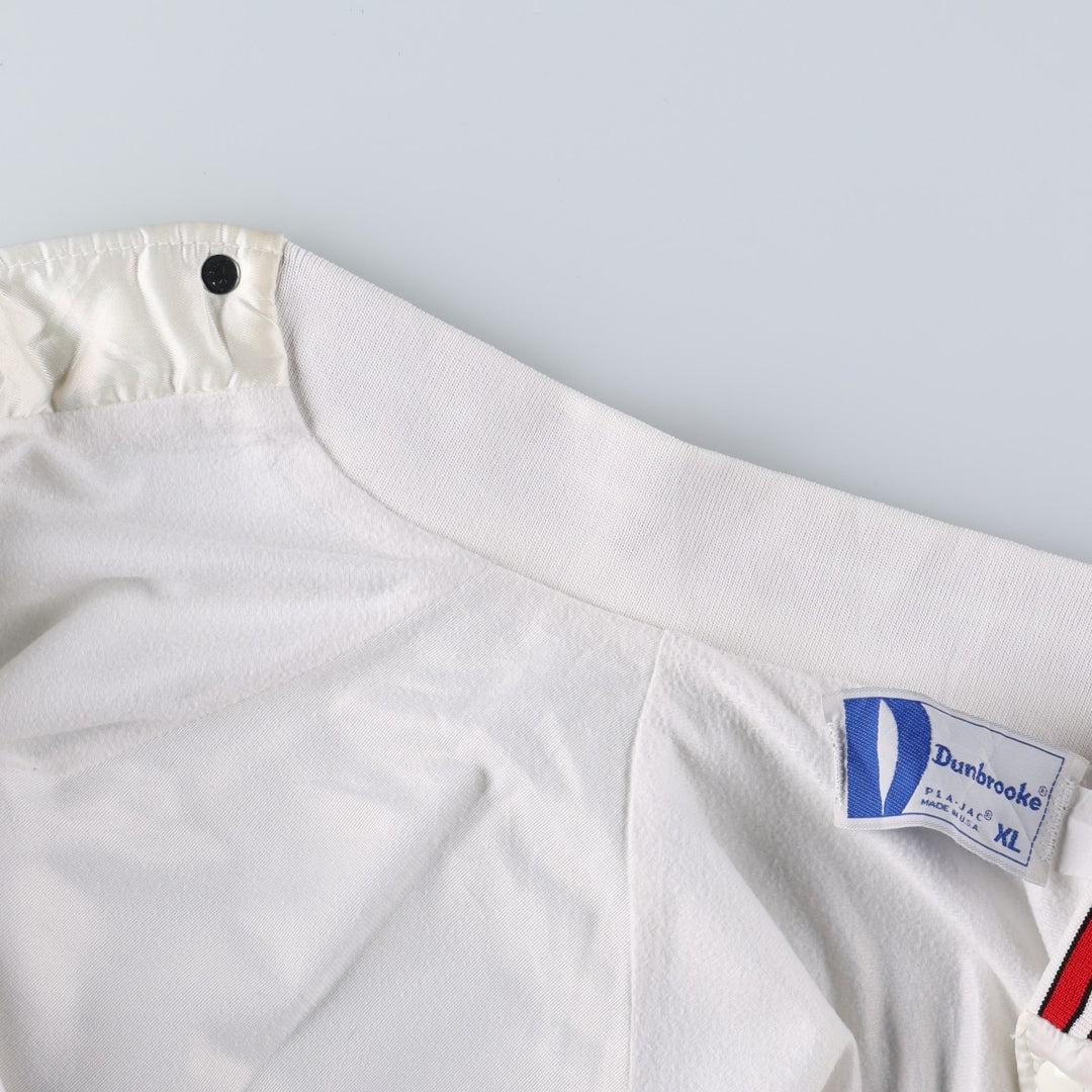 80s-era Dunbrook Pla-Jac varsity jacket, award jacket, made in USA, men's size XL equivalent, vintage. Nylon white type Vintage Second Hand