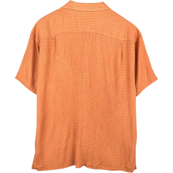 GILLIO Check Pattern Short-Sleeve Open Collar Rayon Shirt, Boxy Shirt, Made in USA, Men's XL Equivalent Rayon orange type Vintage Second Hand