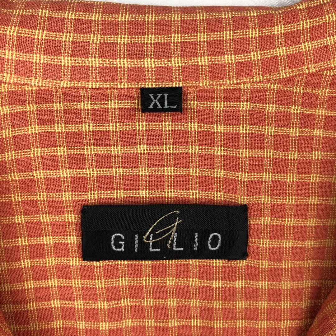GILLIO Check Pattern Short-Sleeve Open Collar Rayon Shirt, Boxy Shirt, Made in USA, Men's XL Equivalent Rayon orange type Vintage Second Hand