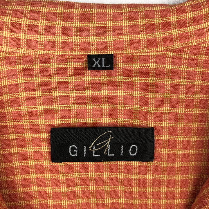 GILLIO Check Pattern Short-Sleeve Open Collar Rayon Shirt, Boxy Shirt, Made in USA, Men's XL Equivalent Rayon orange type Vintage Second Hand