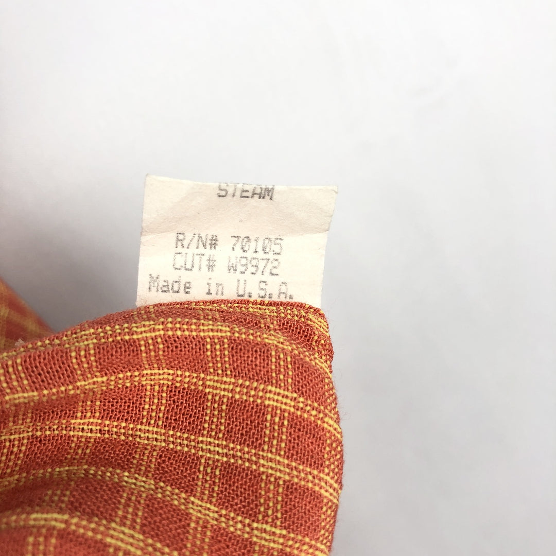 GILLIO Check Pattern Short-Sleeve Open Collar Rayon Shirt, Boxy Shirt, Made in USA, Men's XL Equivalent Rayon orange type Vintage Second Hand