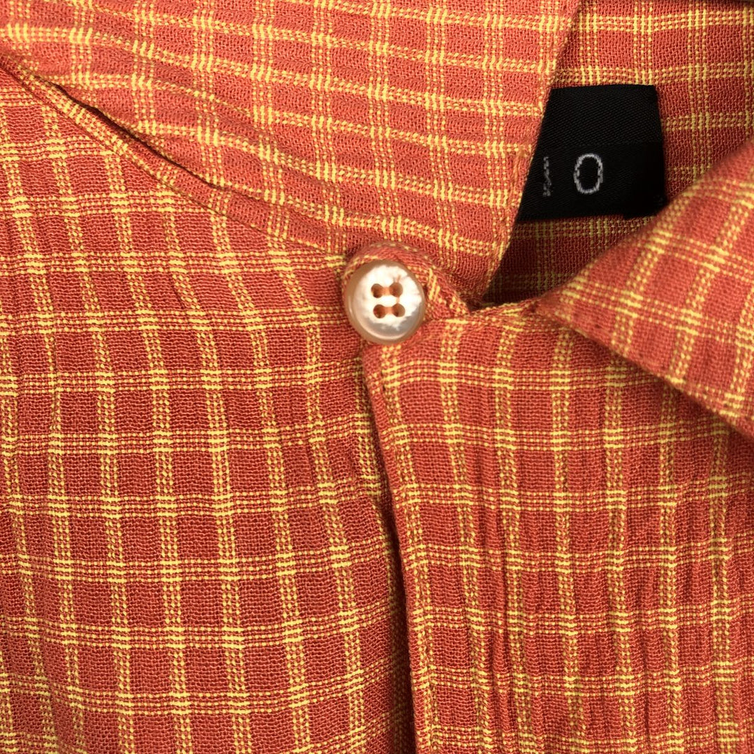 GILLIO Check Pattern Short-Sleeve Open Collar Rayon Shirt, Boxy Shirt, Made in USA, Men's XL Equivalent Rayon orange type Vintage Second Hand