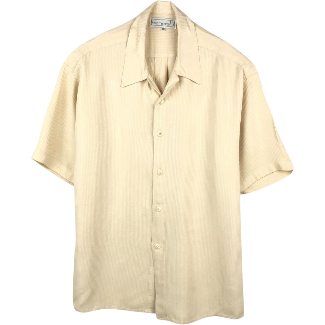 smash Stripe Pattern Short-Sleeve Open Collar Acetate x Rayon Shirt, Made in USA, Men's XL Equivalent Rayon yellow type Vintage Second Hand