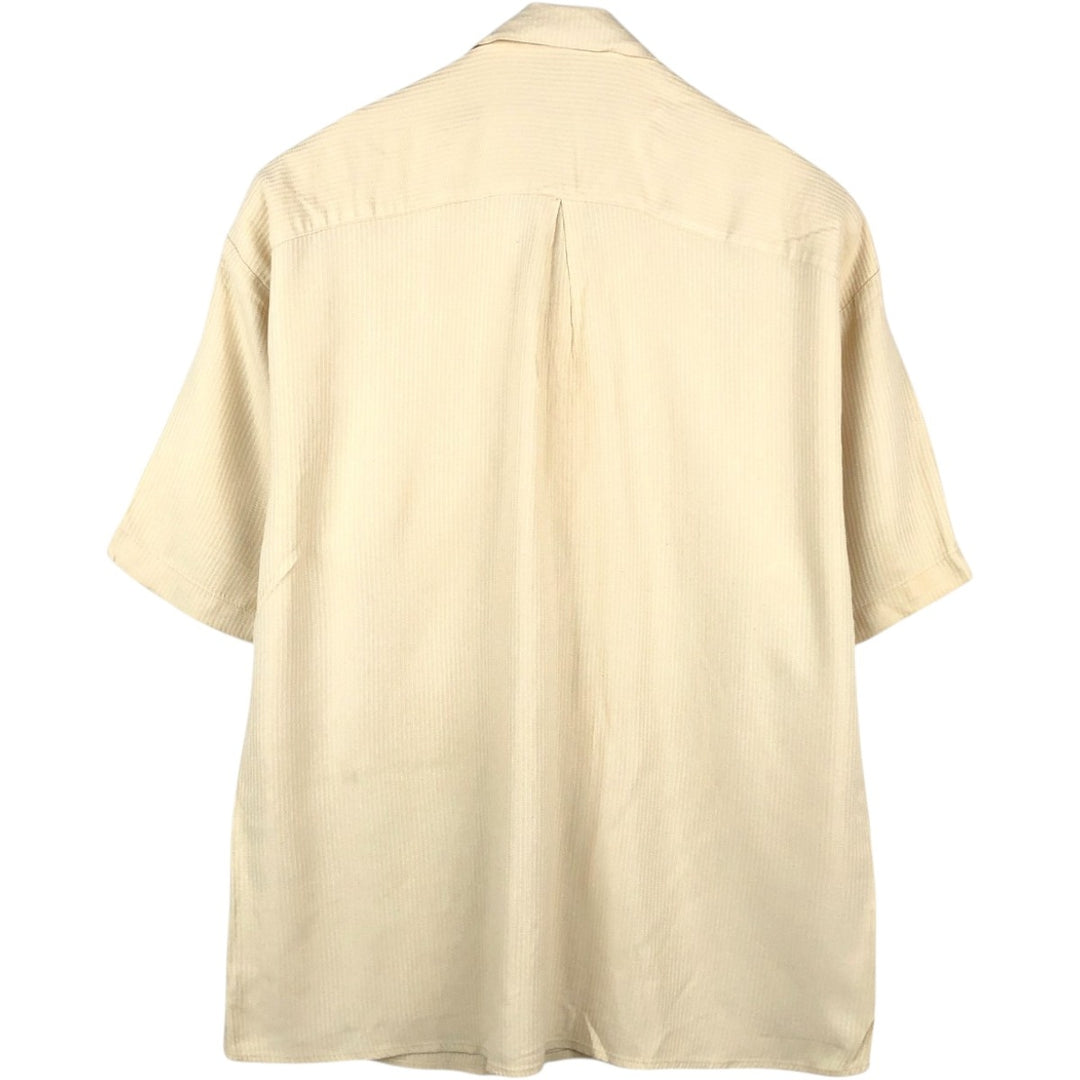 smash Stripe Pattern Short-Sleeve Open Collar Acetate x Rayon Shirt, Made in USA, Men's XL Equivalent Rayon yellow type Vintage Second Hand