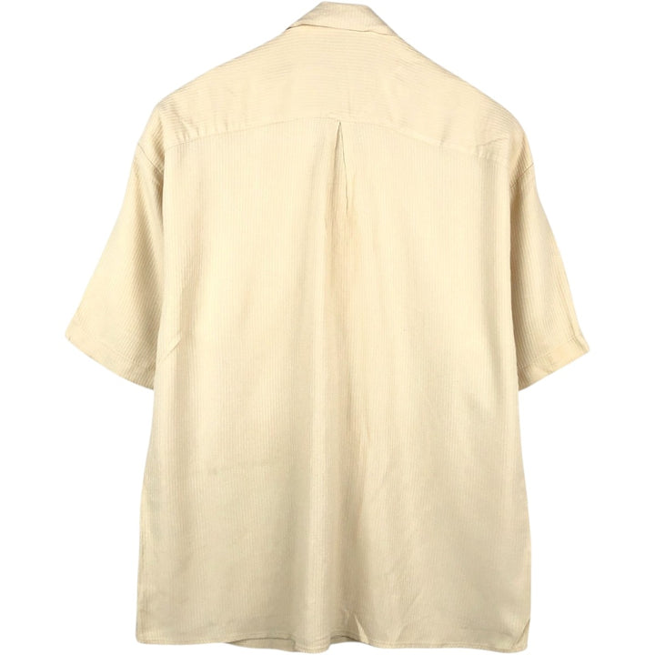 smash Stripe Pattern Short-Sleeve Open Collar Acetate x Rayon Shirt, Made in USA, Men's XL Equivalent Rayon yellow type Vintage Second Hand