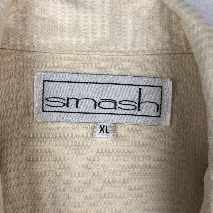 smash Stripe Pattern Short-Sleeve Open Collar Acetate x Rayon Shirt, Made in USA, Men's XL Equivalent Rayon yellow type Vintage Second Hand