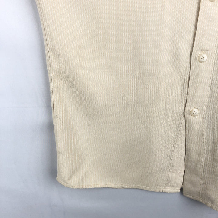smash Stripe Pattern Short-Sleeve Open Collar Acetate x Rayon Shirt, Made in USA, Men's XL Equivalent Rayon yellow type Vintage Second Hand