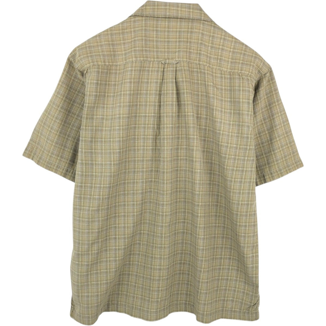 Columbia Short-Sleeve Open-Collar Silk Shirt, Boxy Fit, Men's Size L (approx.) silk Khaki type Vintage Second Hand