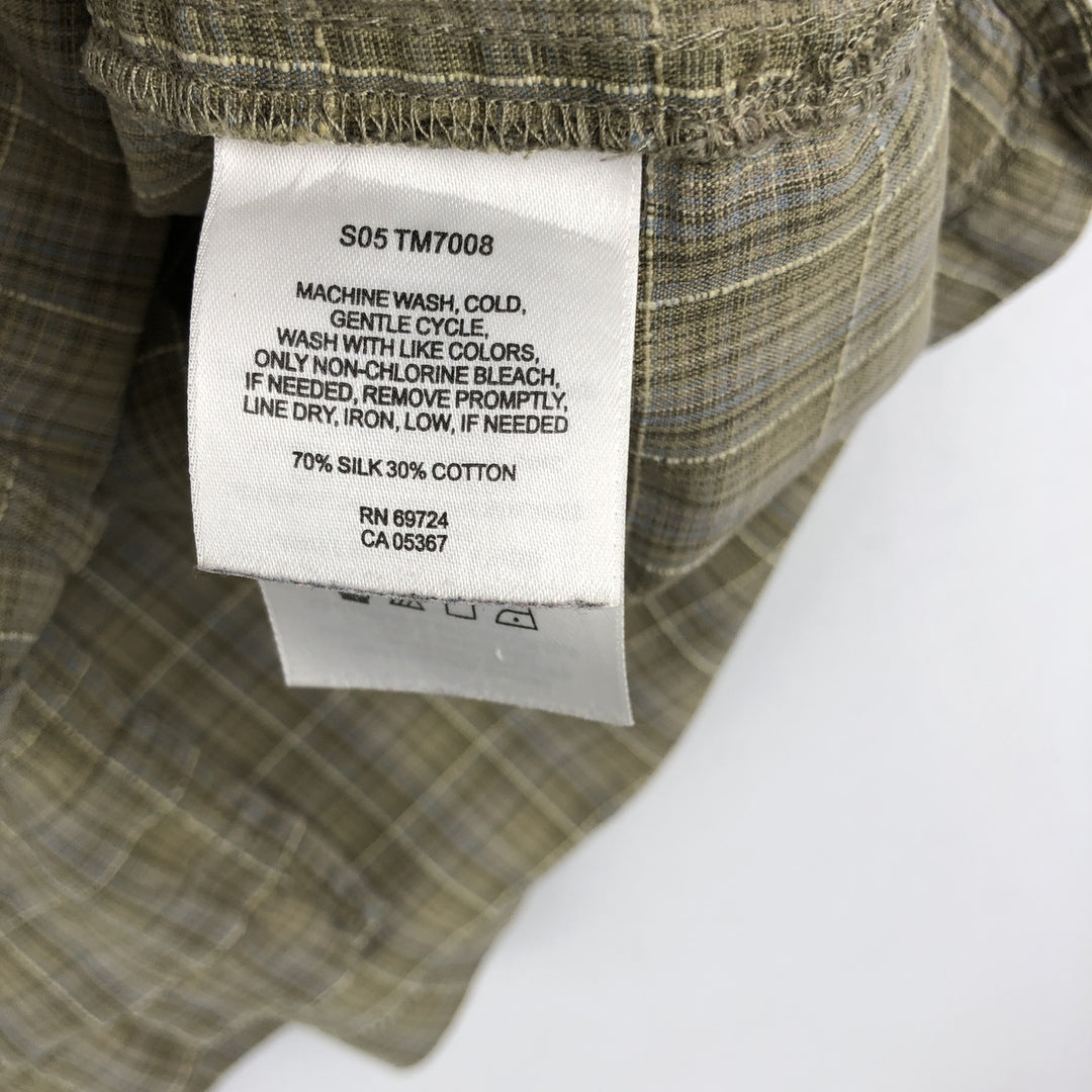 Columbia Short-Sleeve Open-Collar Silk Shirt, Boxy Fit, Men's Size L (approx.) silk Khaki type Vintage Second Hand