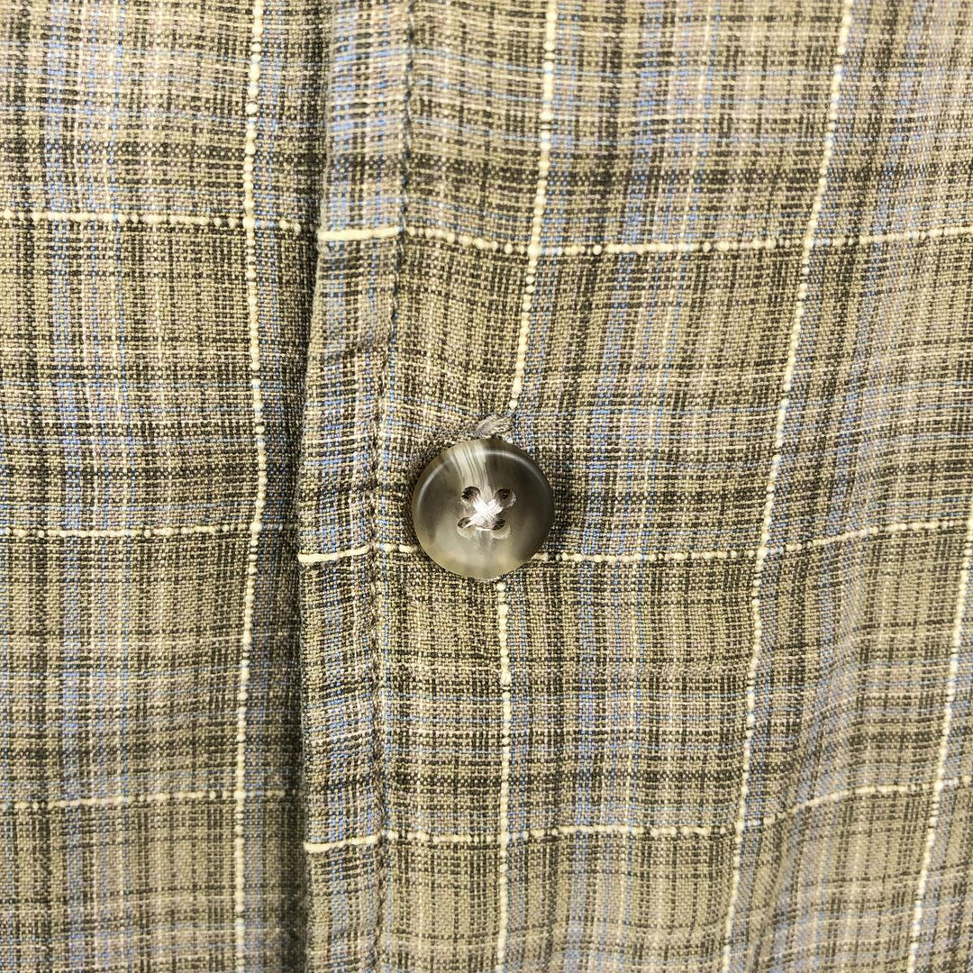 Columbia Short-Sleeve Open-Collar Silk Shirt, Boxy Fit, Men's Size L (approx.) silk Khaki type Vintage Second Hand