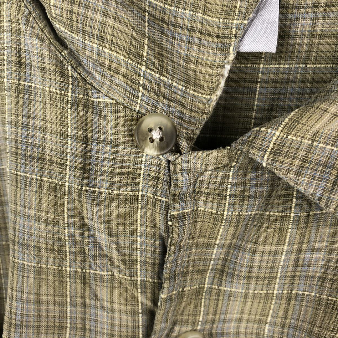 Columbia Short-Sleeve Open-Collar Silk Shirt, Boxy Fit, Men's Size L (approx.) silk Khaki type Vintage Second Hand