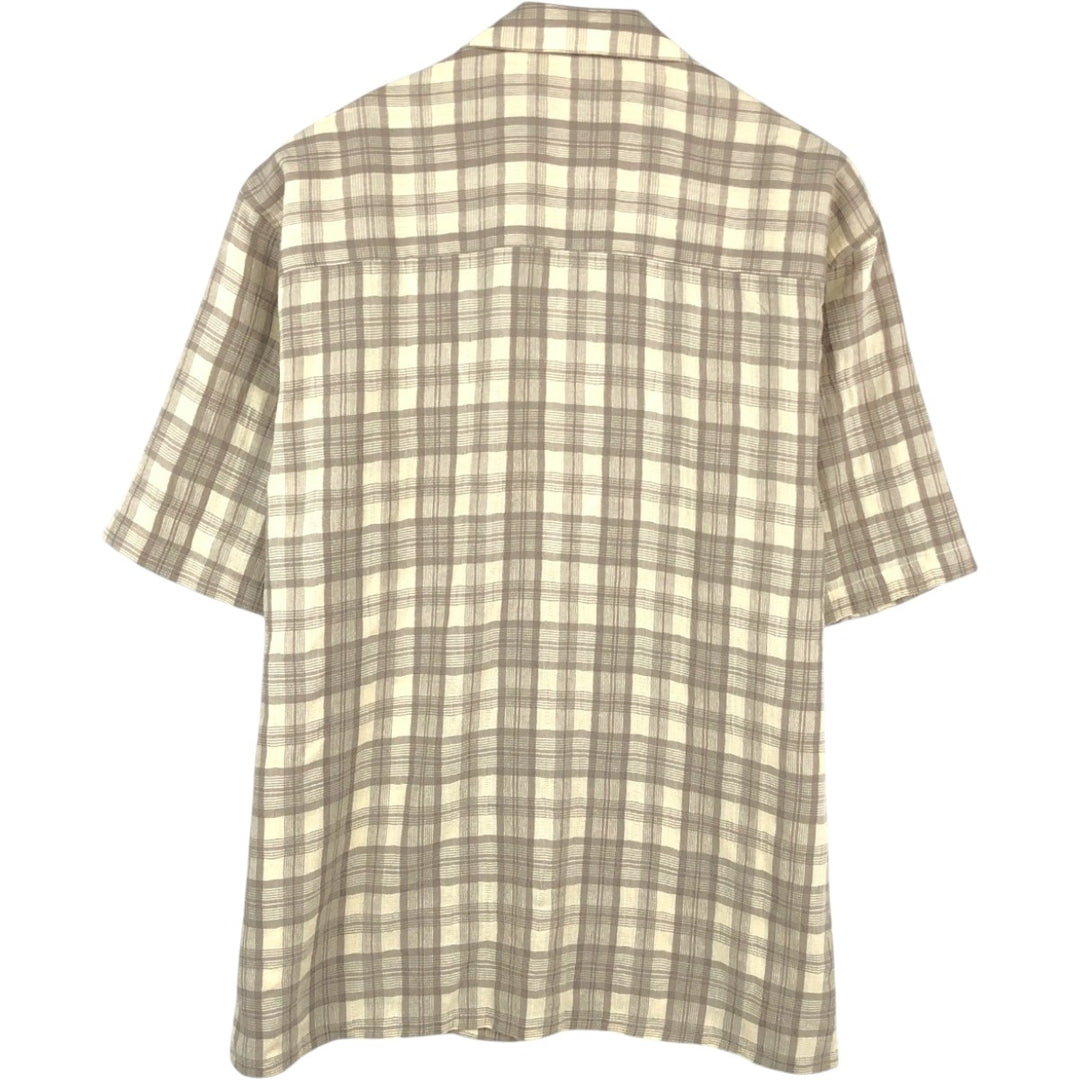 NATURAL ISSUE Check Pattern Short-Sleeve Open Collar Polyester x Rayon Box Shirt Men's Size L Rayon Beige type Vintage Second Hand