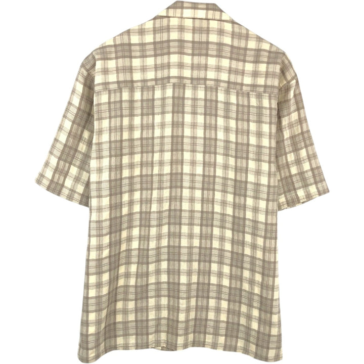 NATURAL ISSUE Check Pattern Short-Sleeve Open Collar Polyester x Rayon Box Shirt Men's Size L Rayon Beige type Vintage Second Hand