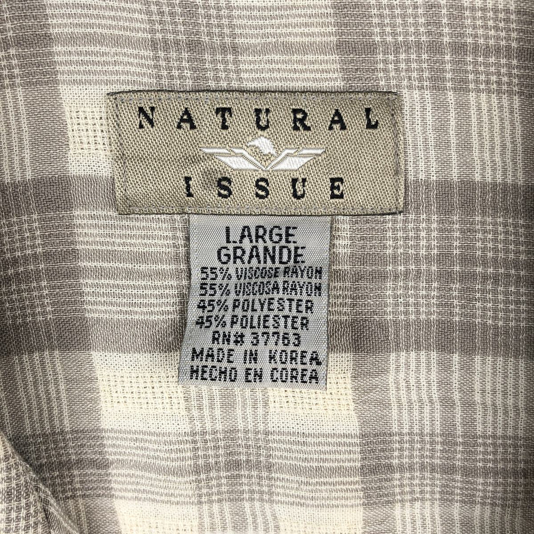 NATURAL ISSUE Check Pattern Short-Sleeve Open Collar Polyester x Rayon Box Shirt Men's Size L Rayon Beige type Vintage Second Hand