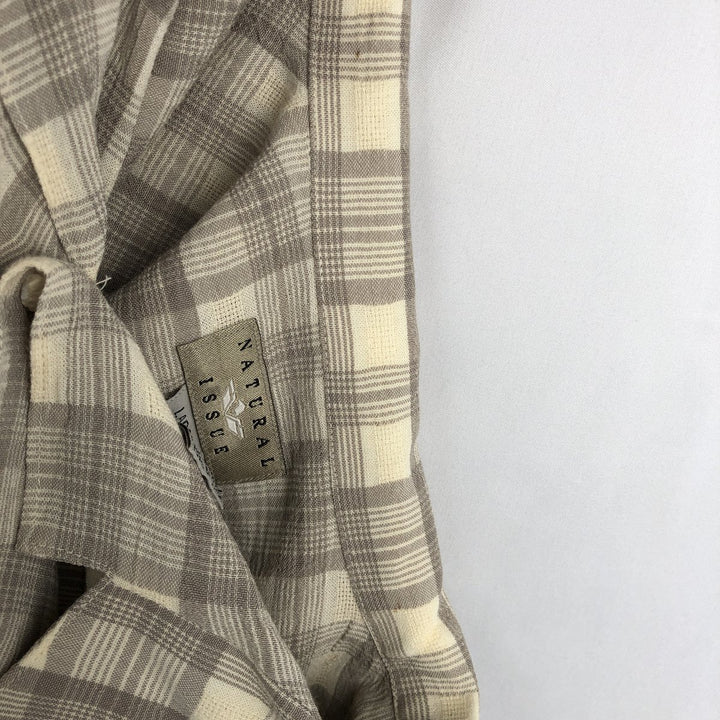 NATURAL ISSUE Check Pattern Short-Sleeve Open Collar Polyester x Rayon Box Shirt Men's Size L Rayon Beige type Vintage Second Hand