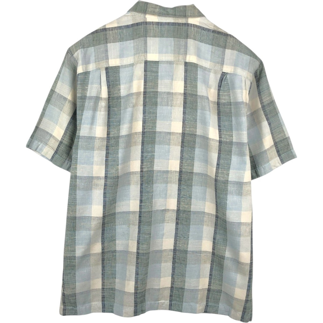 Tommy Bahama Original Fit Check Pattern Short-Sleeve Open Collar Silk Shirt, Boxy Shirt, Men's Size L (approx.) silk Blue type light blue Vintage Second Hand