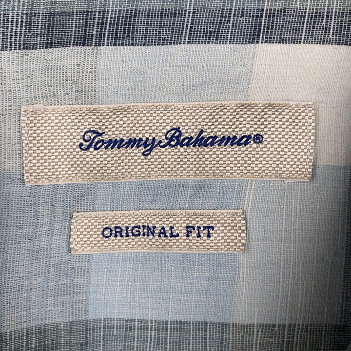 Tommy Bahama Original Fit Check Pattern Short-Sleeve Open Collar Silk Shirt, Boxy Shirt, Men's Size L (approx.) silk Blue type light blue Vintage Second Hand
