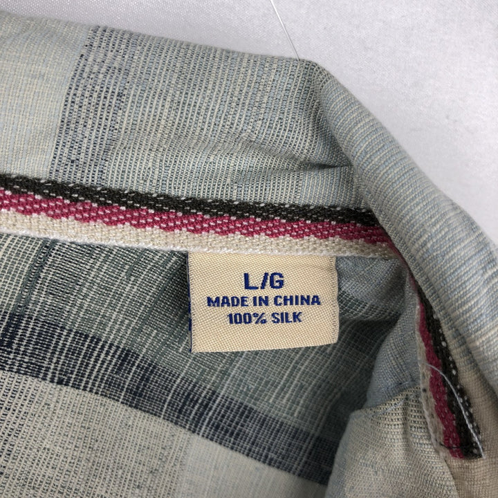 Tommy Bahama Original Fit Check Pattern Short-Sleeve Open Collar Silk Shirt, Boxy Shirt, Men's Size L (approx.) silk Blue type light blue Vintage Second Hand