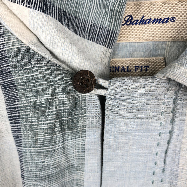 Tommy Bahama Original Fit Check Pattern Short-Sleeve Open Collar Silk Shirt, Boxy Shirt, Men's Size L (approx.) silk Blue type light blue Vintage Second Hand