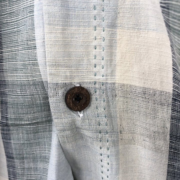 Tommy Bahama Original Fit Check Pattern Short-Sleeve Open Collar Silk Shirt, Boxy Shirt, Men's Size L (approx.) silk Blue type light blue Vintage Second Hand