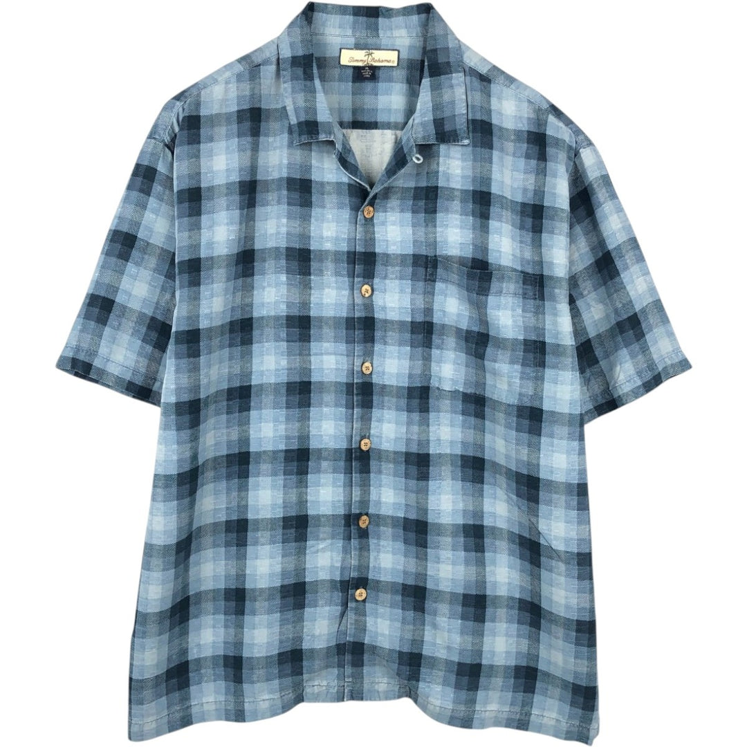 Tommy Bahama short sleeve open collar silk shirt, box shirt, men's XL size silk Blue type light blue Vintage Second Hand