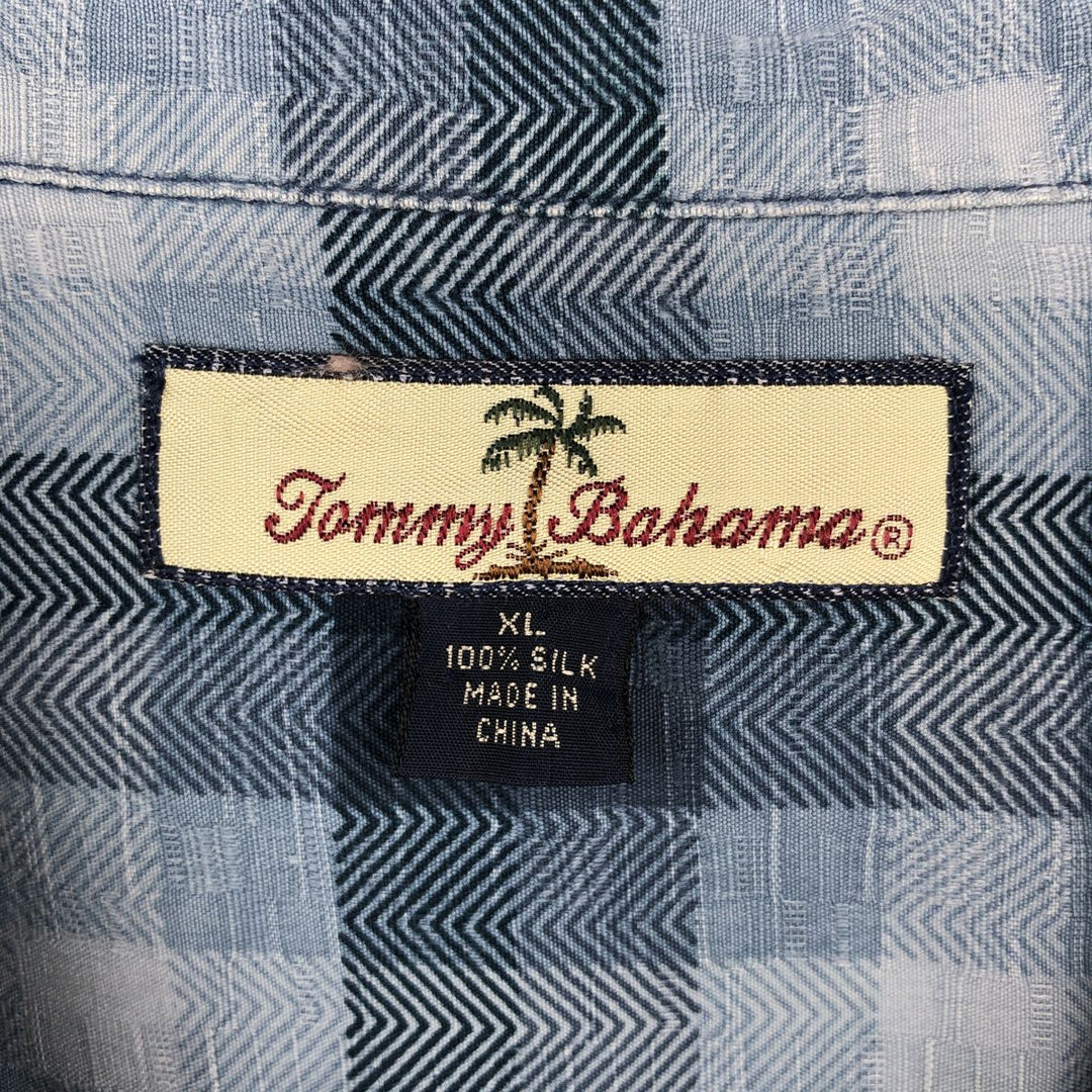 Tommy Bahama short sleeve open collar silk shirt, box shirt, men's XL size silk Blue type light blue Vintage Second Hand