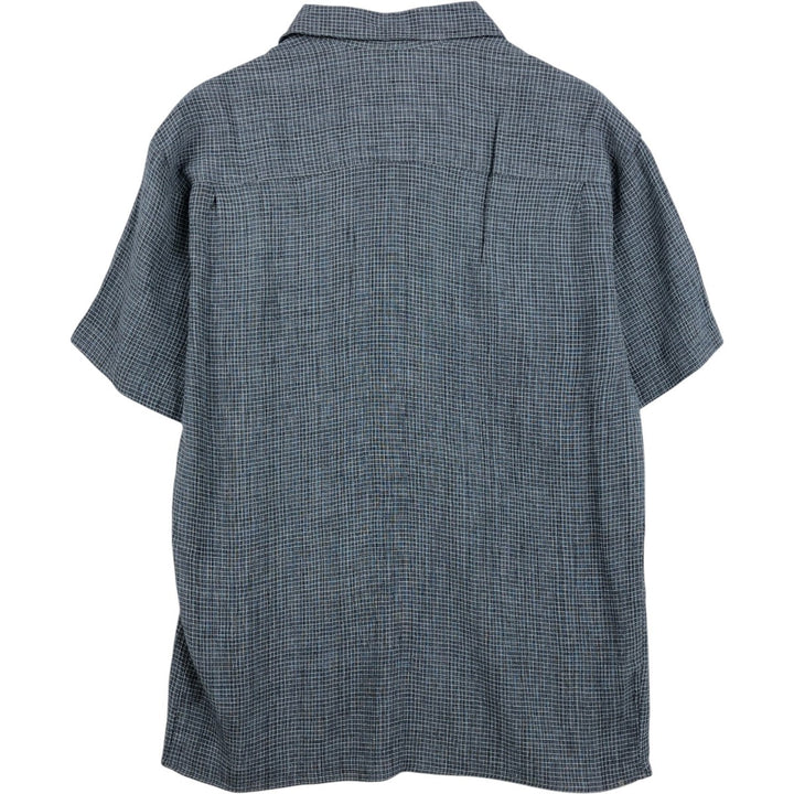 SOWEAR FUSION Check Pattern Short-Sleeve Open Collar Acetate x Rayon Box Shirt Made in USA Men's Size M acetate blue type Vintage Second Hand