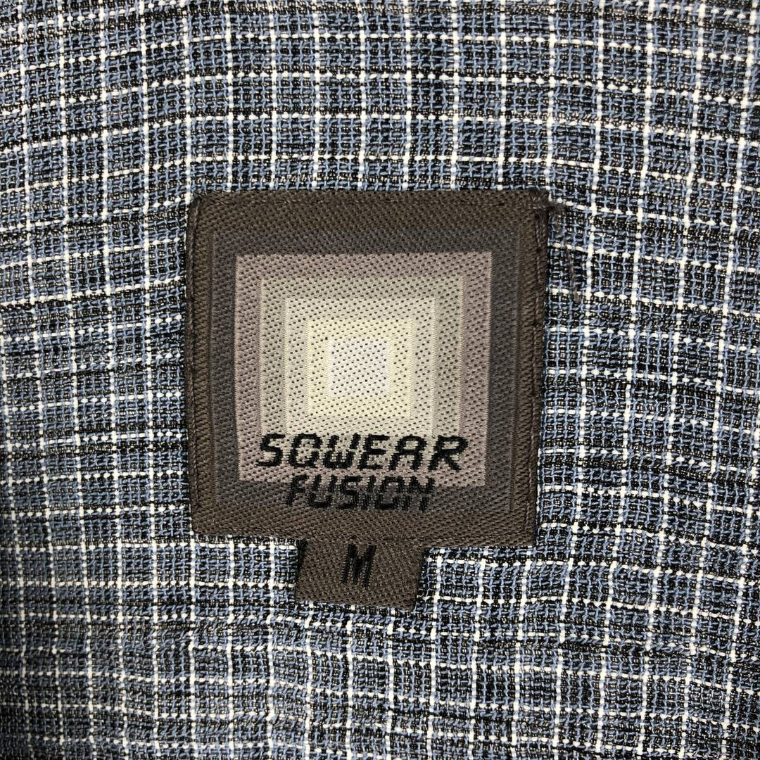 SOWEAR FUSION Check Pattern Short-Sleeve Open Collar Acetate x Rayon Box Shirt Made in USA Men's Size M acetate blue type Vintage Second Hand