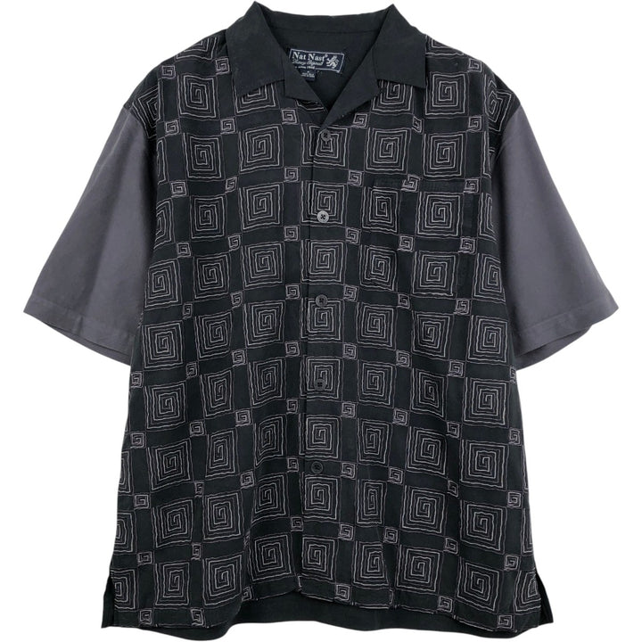 Nat Nast Luxury Originals All-over print short-sleeved open-collar silk shirt, boxy fit, men's size M. silk black type Vintage Second Hand
