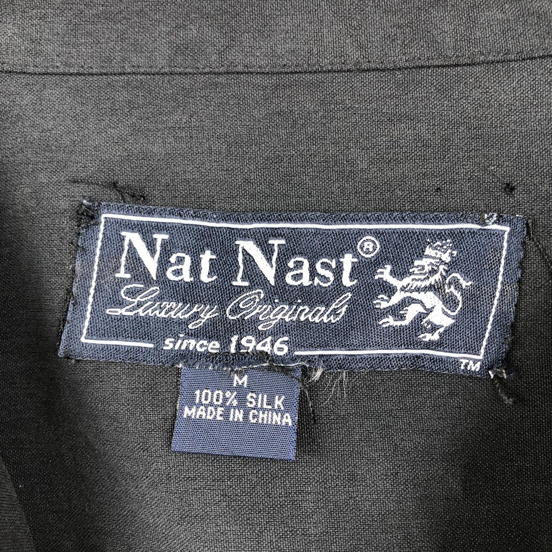 Nat Nast Luxury Originals All-over print short-sleeved open-collar silk shirt, boxy fit, men's size M. silk black type Vintage Second Hand