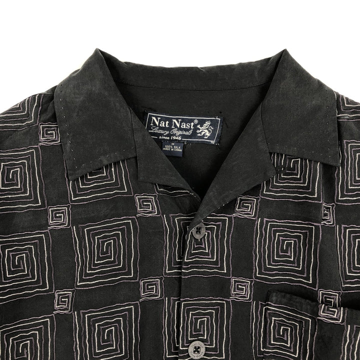 Nat Nast Luxury Originals All-over print short-sleeved open-collar silk shirt, boxy fit, men's size M. silk black type Vintage Second Hand