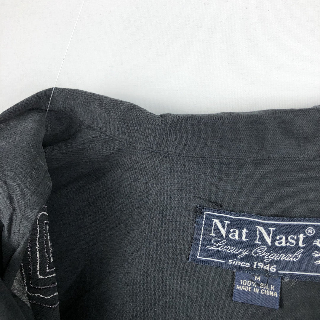Nat Nast Luxury Originals All-over print short-sleeved open-collar silk shirt, boxy fit, men's size M. silk black type Vintage Second Hand