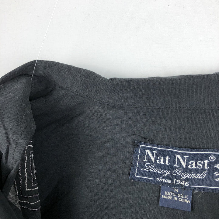 Nat Nast Luxury Originals All-over print short-sleeved open-collar silk shirt, boxy fit, men's size M. silk black type Vintage Second Hand