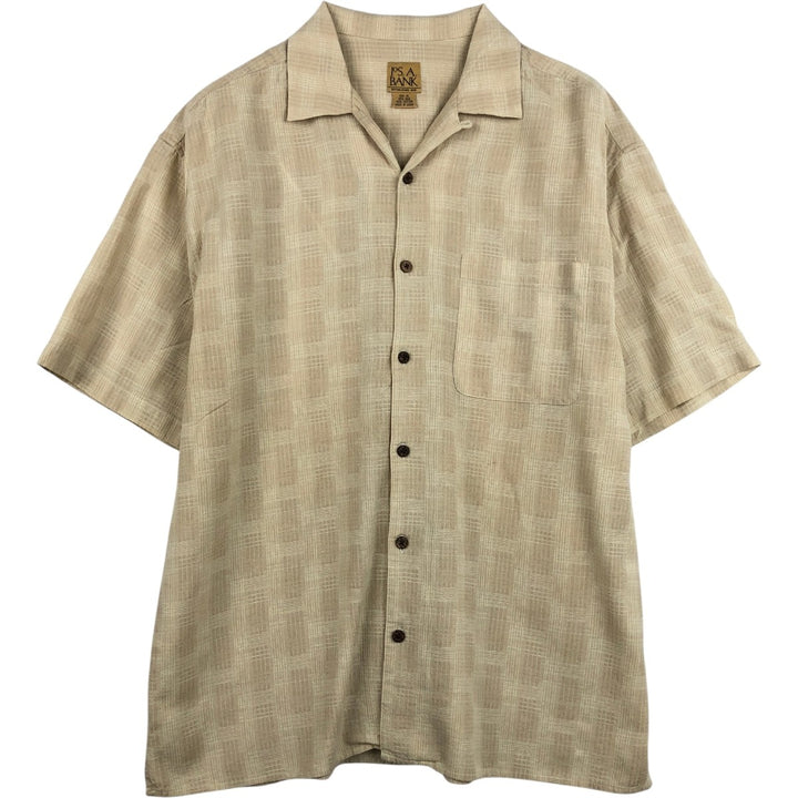 Jos. A. Bank all-over print short-sleeved open-collar cotton x silk box shirt, men's size XL equivalent. silk Beige type Vintage Second Hand