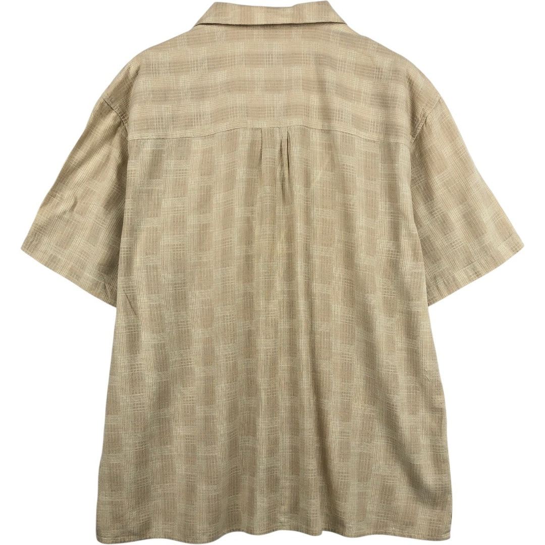 Jos. A. Bank all-over print short-sleeved open-collar cotton x silk box shirt, men's size XL equivalent. silk Beige type Vintage Second Hand