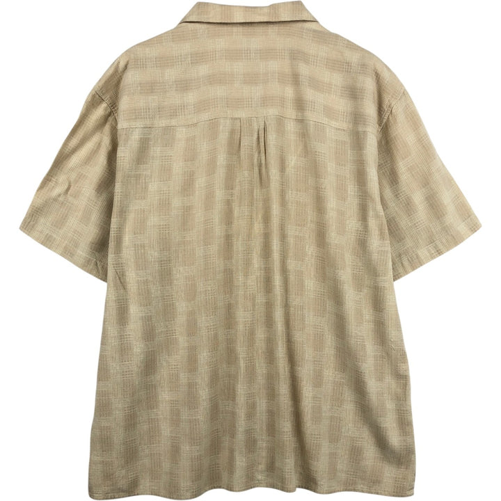 Jos. A. Bank all-over print short-sleeved open-collar cotton x silk box shirt, men's size XL equivalent. silk Beige type Vintage Second Hand