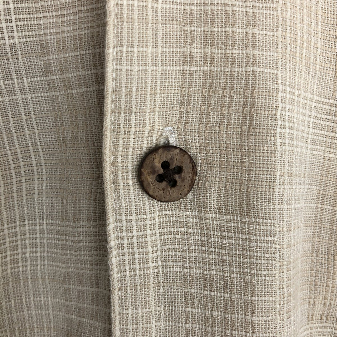 Jos. A. Bank all-over print short-sleeved open-collar cotton x silk box shirt, men's size XL equivalent. silk Beige type Vintage Second Hand