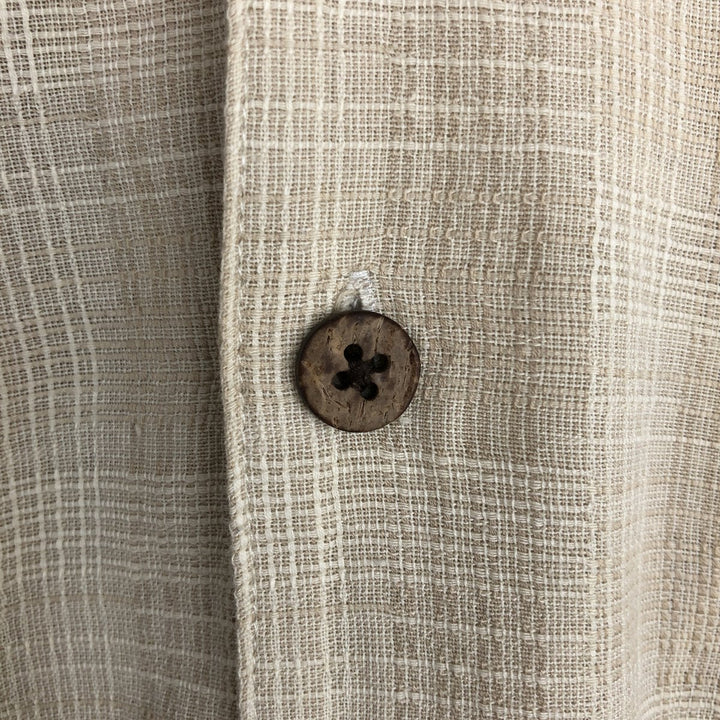 Jos. A. Bank all-over print short-sleeved open-collar cotton x silk box shirt, men's size XL equivalent. silk Beige type Vintage Second Hand