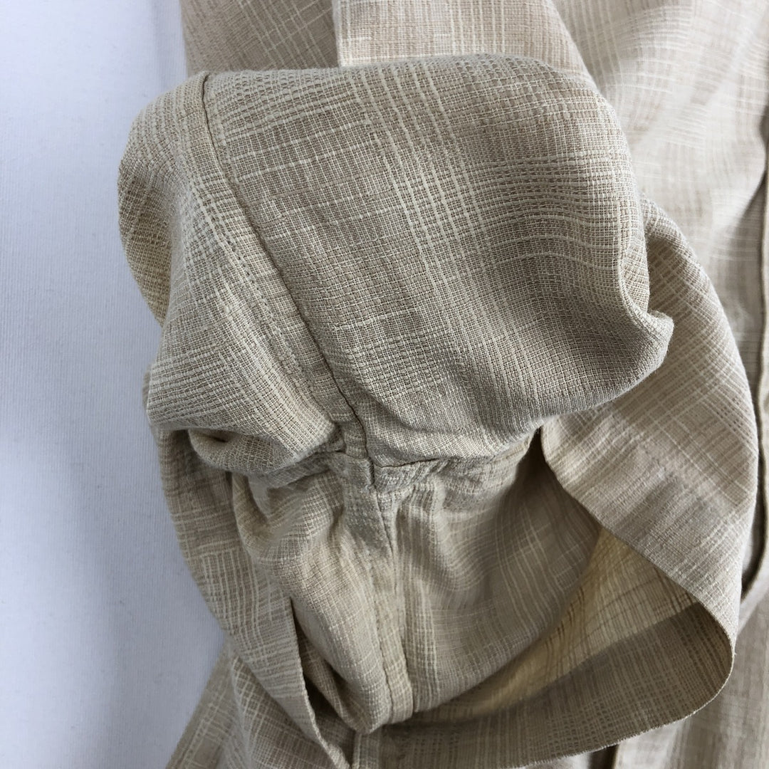 Jos. A. Bank all-over print short-sleeved open-collar cotton x silk box shirt, men's size XL equivalent. silk Beige type Vintage Second Hand