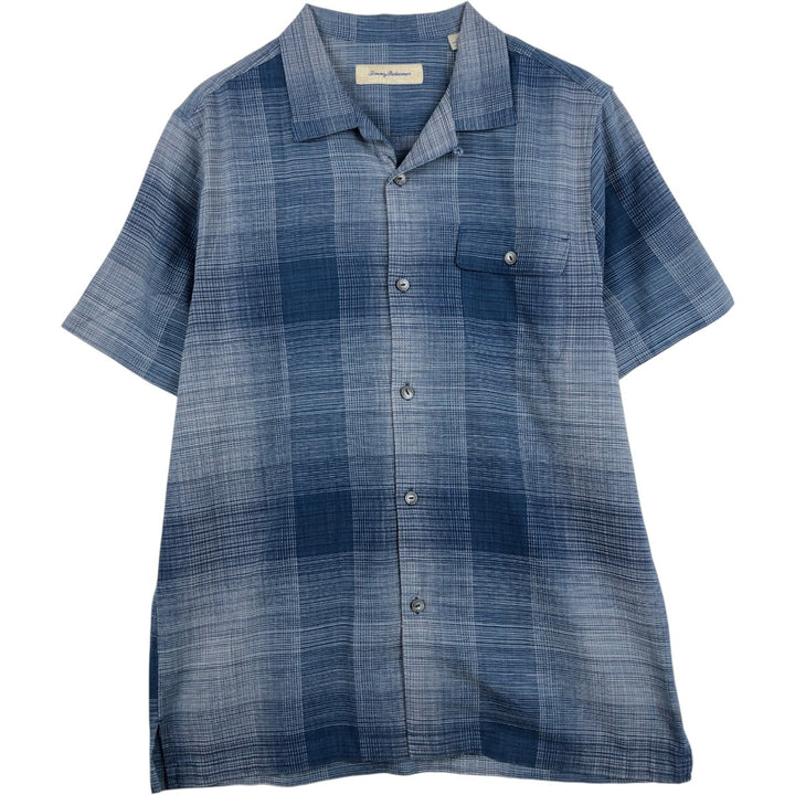Tommy Bahama all-over print short-sleeved open-collar cotton x silk box shirt, men's size L. silk blue type Vintage Second Hand
