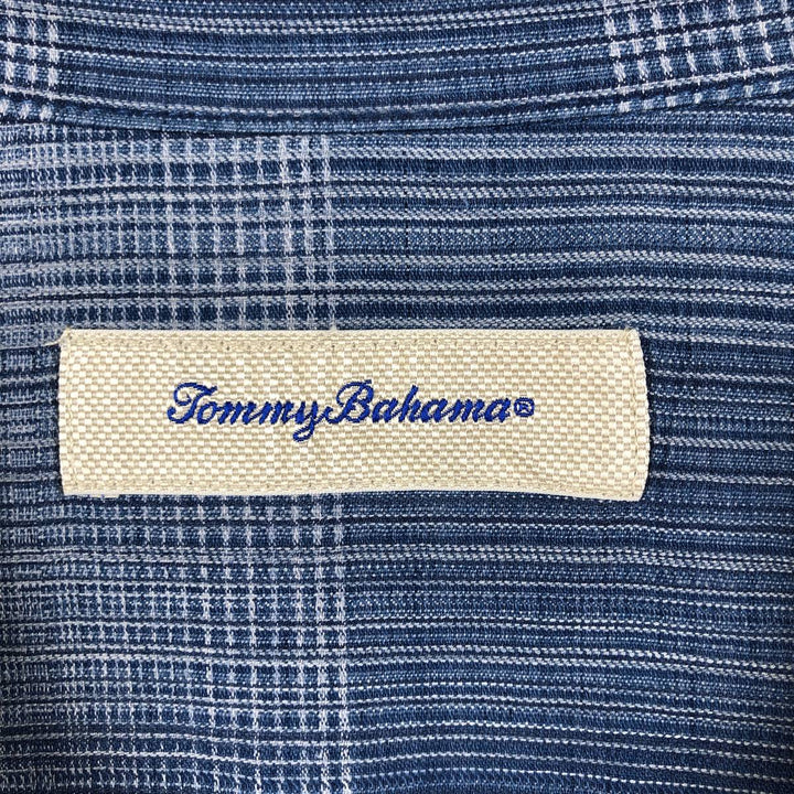 Tommy Bahama all-over print short-sleeved open-collar cotton x silk box shirt, men's size L. silk blue type Vintage Second Hand