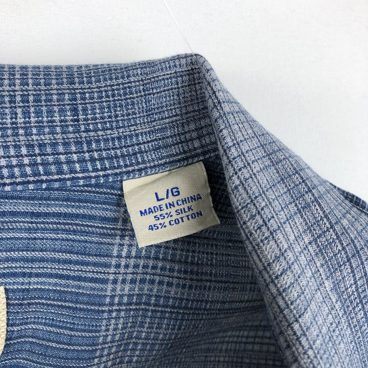 Tommy Bahama all-over print short-sleeved open-collar cotton x silk box shirt, men's size L. silk blue type Vintage Second Hand