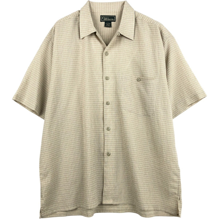 Croft & Barrow Check Pattern Short-Sleeve Open Collar Polyester x Rayon Box Shirt (Men's Size L) Rayon Beige type Vintage Second Hand