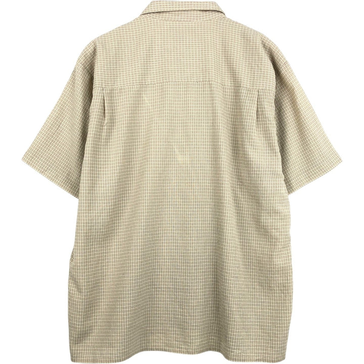 Croft & Barrow Check Pattern Short-Sleeve Open Collar Polyester x Rayon Box Shirt (Men's Size L) Rayon Beige type Vintage Second Hand
