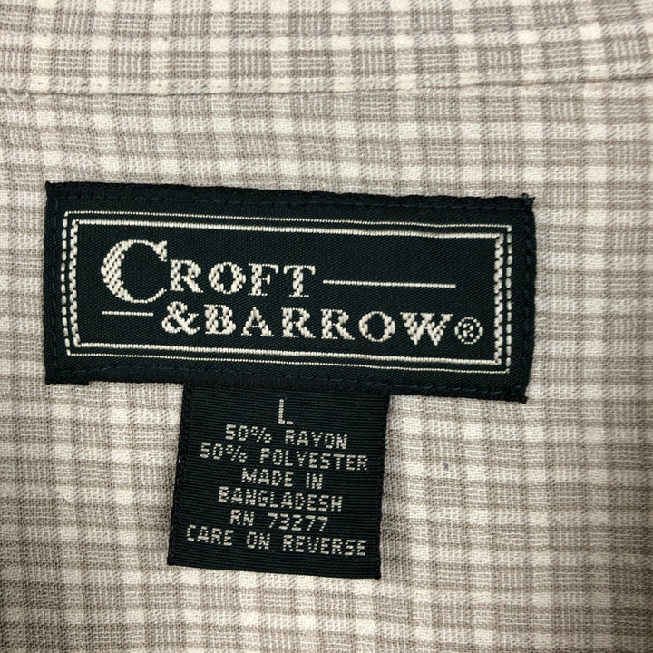 Croft & Barrow Check Pattern Short-Sleeve Open Collar Polyester x Rayon Box Shirt (Men's Size L) Rayon Beige type Vintage Second Hand