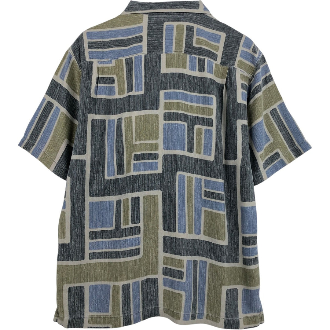 Tommy Bahama All-over Print Short Sleeve Open Collar Silk Shirt Box Shirt Men's L Size silk blue type Vintage Second Hand