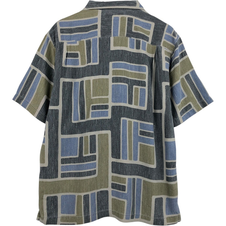 Tommy Bahama All-over Print Short Sleeve Open Collar Silk Shirt Box Shirt Men's L Size silk blue type Vintage Second Hand