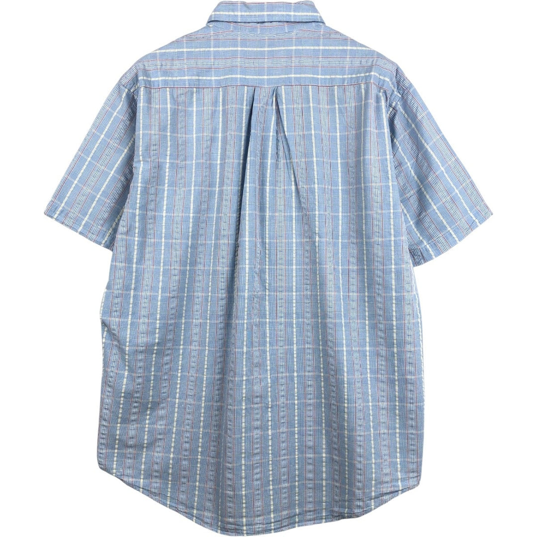 Brooks Brothers 346 Seersucker Short-Sleeve Button-Down Check Shirt, Men's Size L (approx.) cotton Blue type light blue Vintage Second Hand