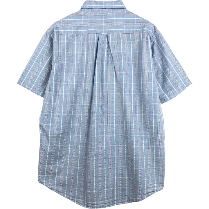 Brooks Brothers 346 Seersucker Short-Sleeve Button-Down Check Shirt, Men's Size L (approx.) cotton Blue type light blue Vintage Second Hand