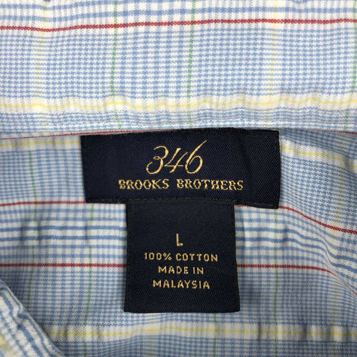 Brooks Brothers 346 Seersucker Short-Sleeve Button-Down Check Shirt, Men's Size L (approx.) cotton Blue type light blue Vintage Second Hand